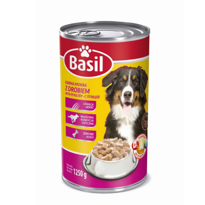 Zestaw 6x Karma Basil z drobiem dla psów 1250 g PUSZKA
