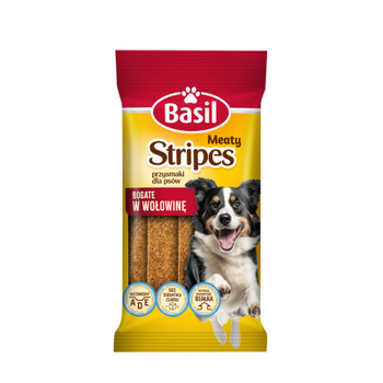 Zestaw 18x Przekąska Basil Meaty Stripes paski wołowe dla psów 100g