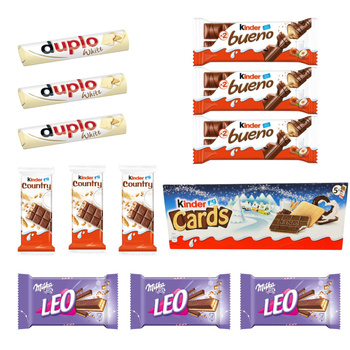 Zestaw słodyczy Milka&Kinder Mix – Kinder Country, Duplo White, Cards i Milka Leo i Tender