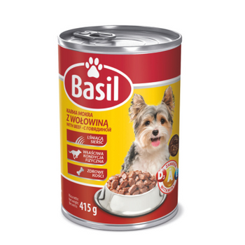 Zestaw 10x Karma Basil z wołowiną dla psów 415 g PUSZKA